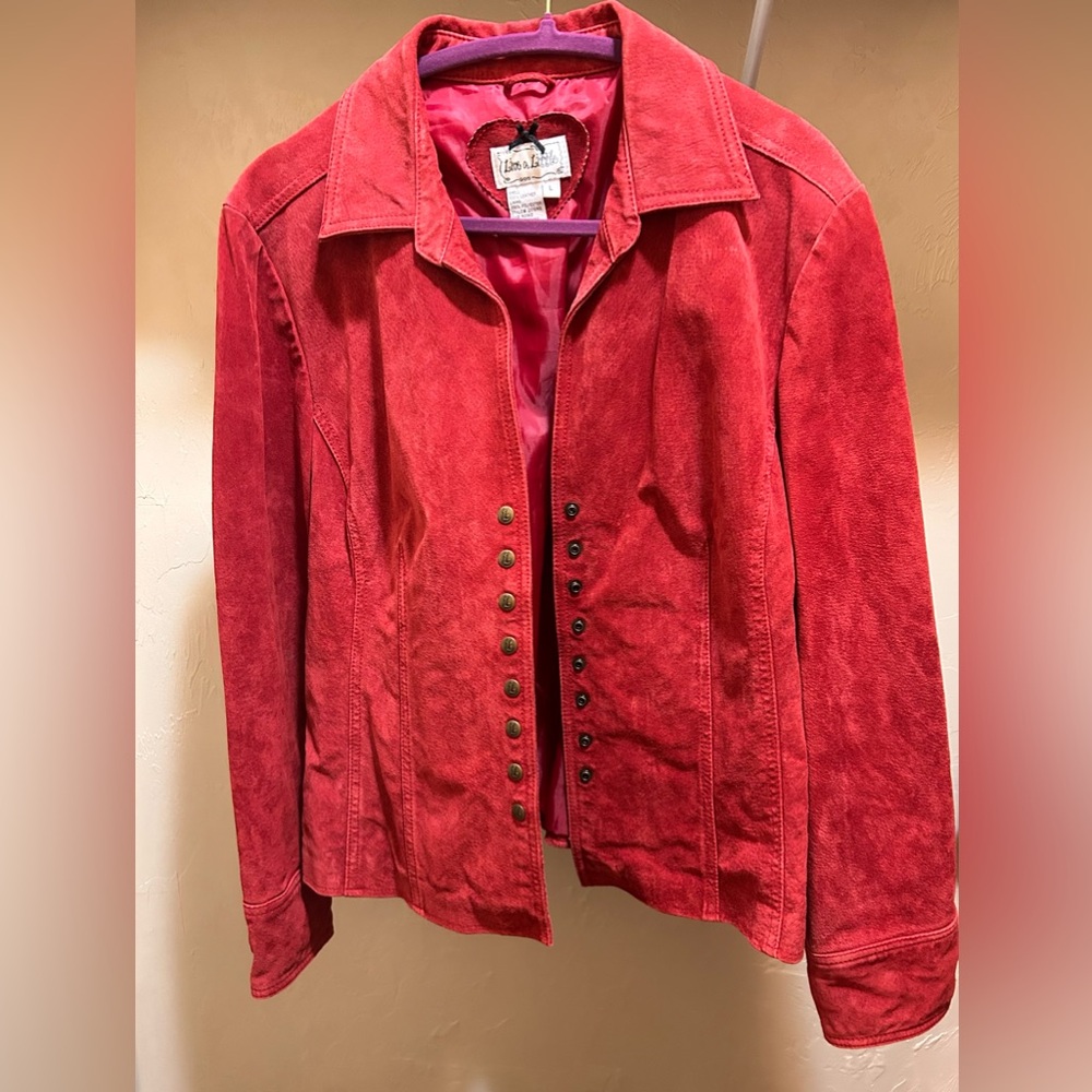 Burnt Red 100% Leather Shell Jacket Bronze Buttons Perfect Fall Piece Large